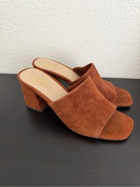 Seychelles Rust Brown Suede Block Heel Mule